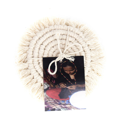 Macrame Coasters in Natural with fringe, Set of 4