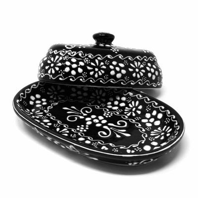 Encantada Handmade Pottery Butter Dish, Black & White