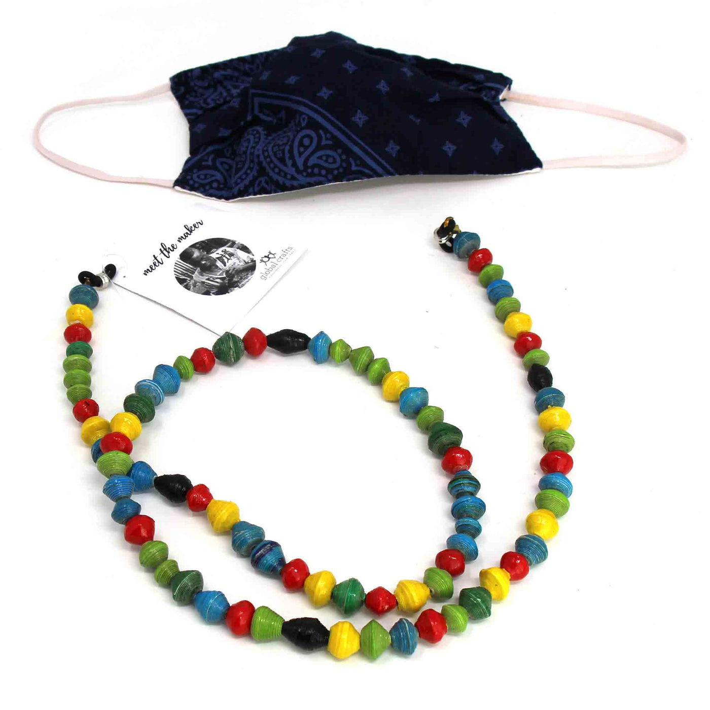 Face Mask/Eyeglass Paper Bead Chain, Colorful Round Beads - Yvonne’s 100th Wish Inc