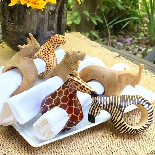 Set of Six Mahogany Wood Animal Napkin Rings - Jedando Handicrafts - Yvonne’s 100th Wish Inc