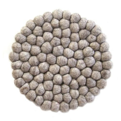 Hand Crafted Felt Ball Trivets from Nepal: Round, Light Grey - Global Groove (T) - Yvonne’s 100th Wish Inc