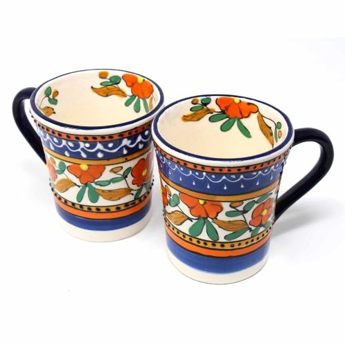 Flared Coffee Cups - Orange and Blue, Set of Two - Encantada - Yvonne’s 100th Wish Inc