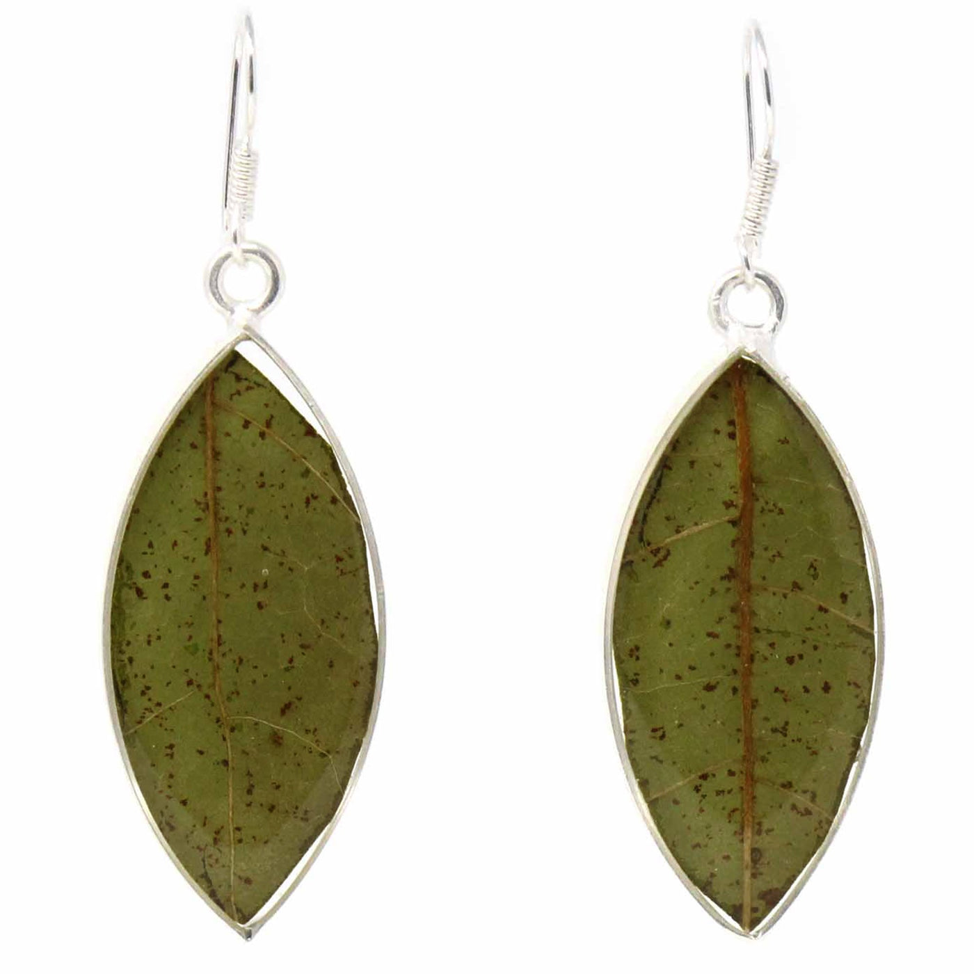 Earrings, Natural Leaf in Resin - Yvonne’s 100th Wish Inc