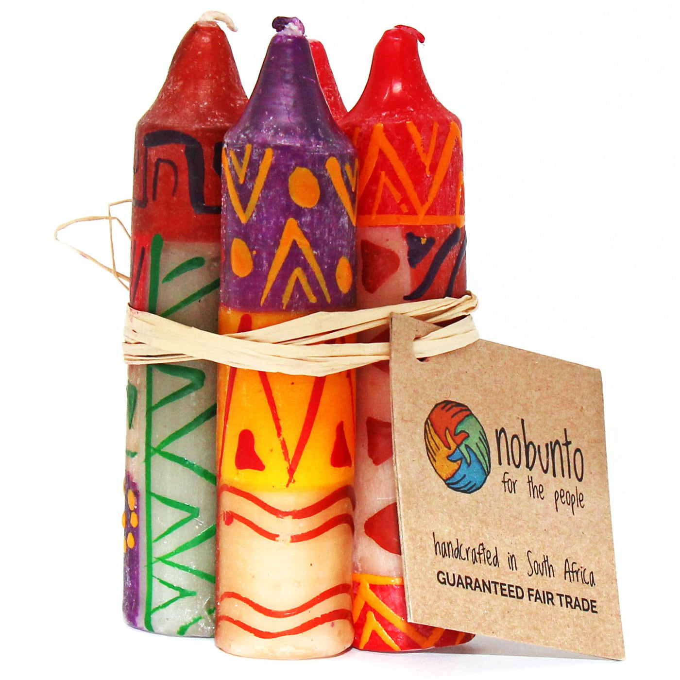 Hand-Painted 4" Dinner or Shabbat Candles, Set of 4  (Indabuko Design) - Yvonne’s 100th Wish Inc