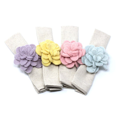 Hand-felted Zinnia Napkin Rings, Set of Four Colors - Global Groove (T) - Yvonne’s 100th Wish Inc