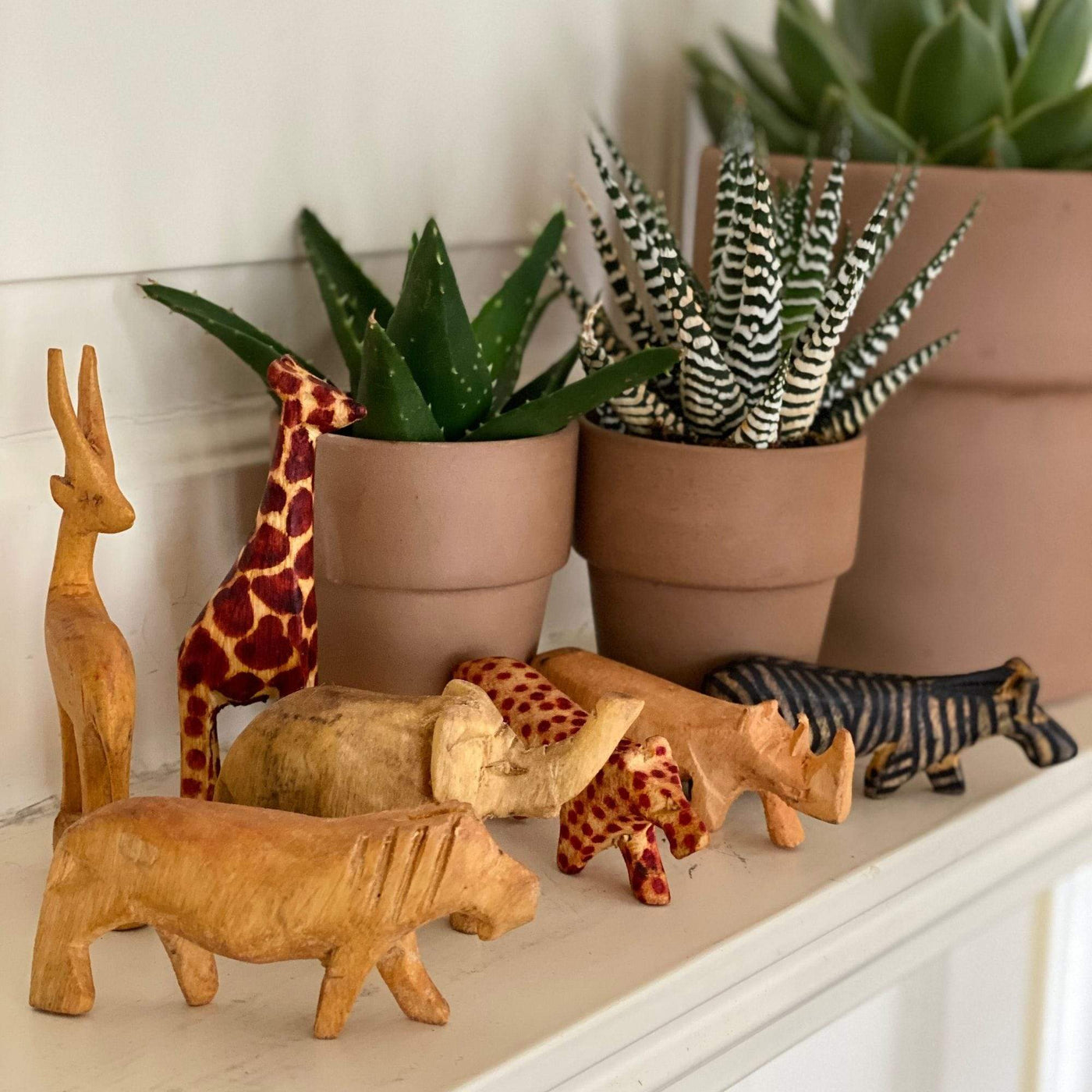 Handcarved Miniature Wood Safari Animals, Set of 7 - Yvonne’s 100th Wish Inc