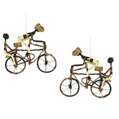 Banana Fiber Bicycle Ornament, Two Riders - Set of 2 Ornaments - Yvonne’s 100th Wish Inc