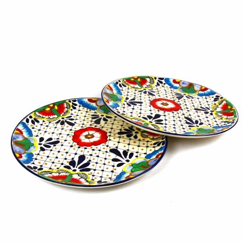 Dinner Plates 11.8in - Dots and Flowers, Set of Two - Encantada - Yvonne’s 100th Wish Inc