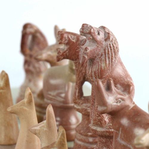 Hand Carved Soapstone Animal Chess Set - 15" Board - Smolart - Yvonne’s 100th Wish Inc