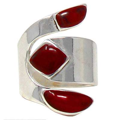 Wide Red Jasper and Silver Ring - Size 8