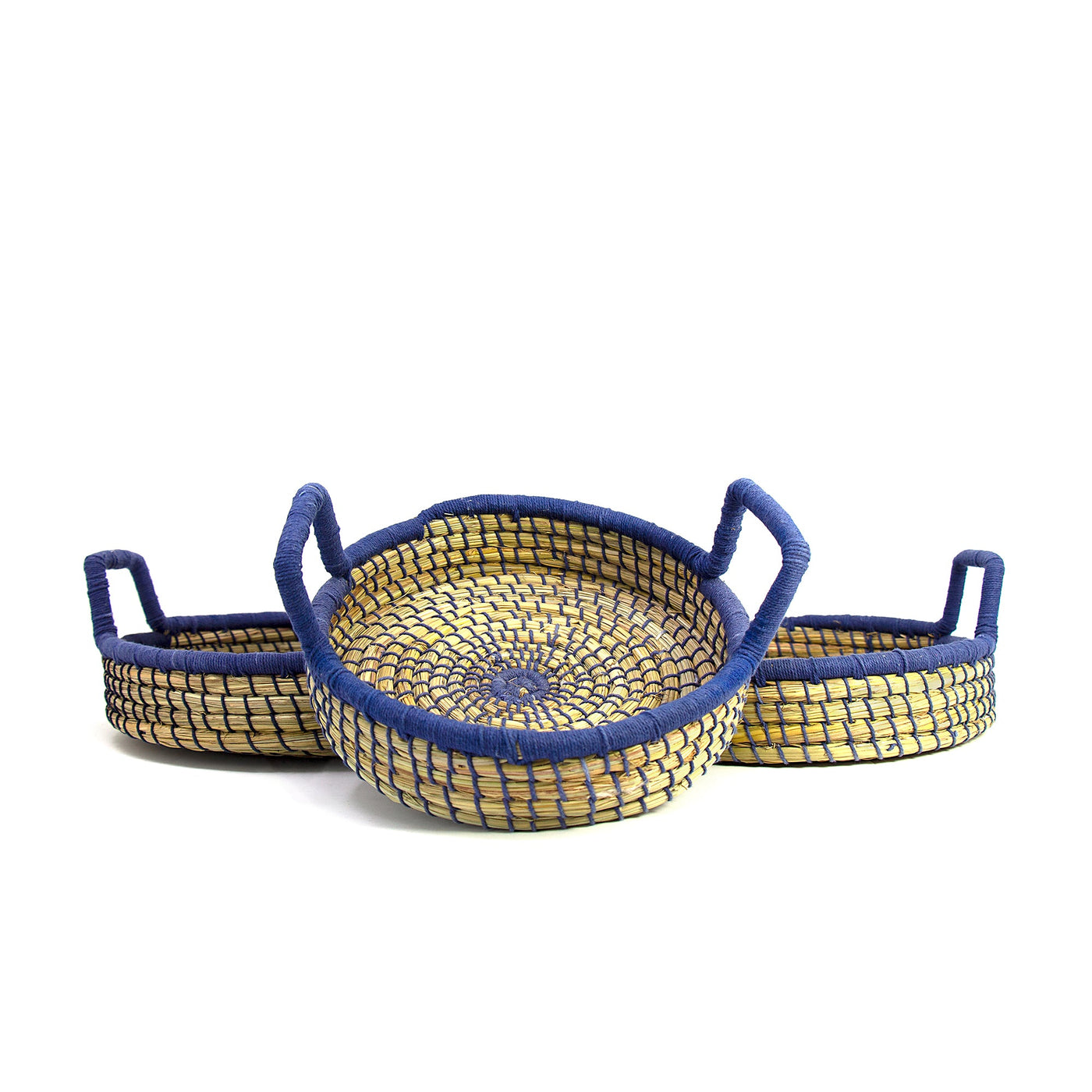 Nested Baskets in Natural with Blue Accents, Set of 3