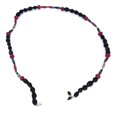 Face Mask/Eyeglass Paper Bead Chain, Black and Red - Yvonne’s 100th Wish Inc