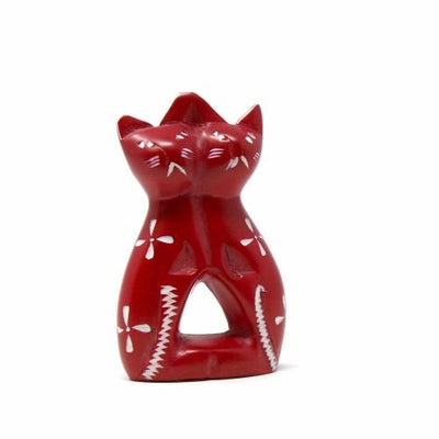 Handcrafted 4-inch Soapstone Love Cats Sculpture in Brick - Smolart - Yvonne’s 100th Wish Inc