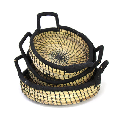 Nested Baskets in Natural with Black Accents, Set of 3