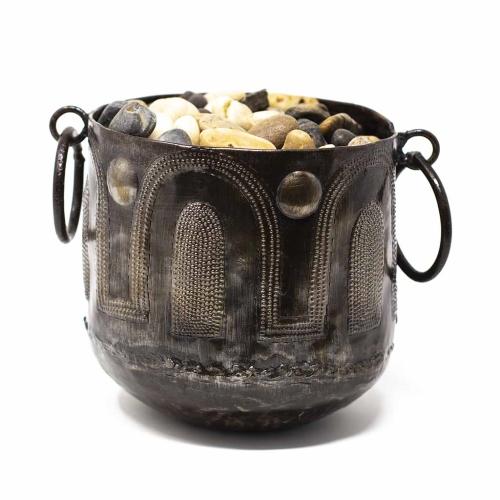 Hammered Metal Container with Round Handles - Croix des Bouquets - Yvonne’s 100th Wish Inc