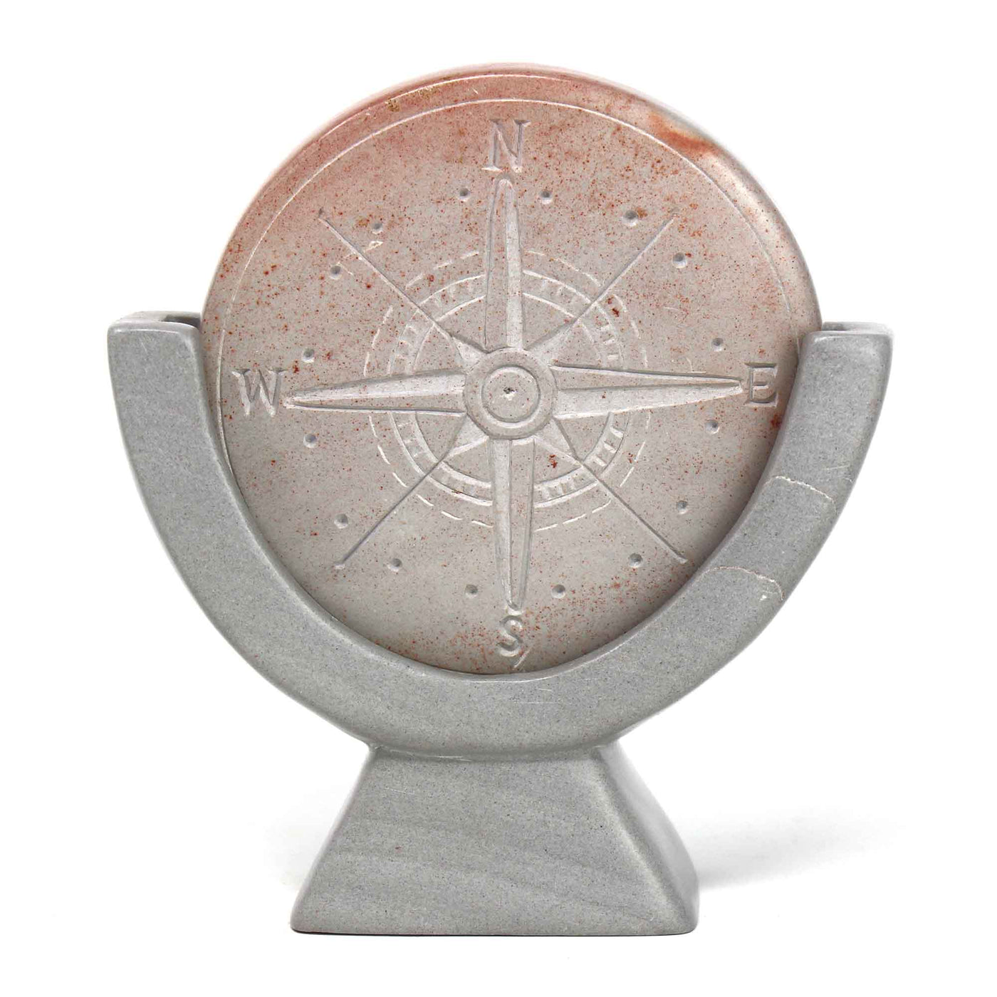 Compass Soapstone Sculpture, Light Gray Stone - Yvonne’s 100th Wish Inc