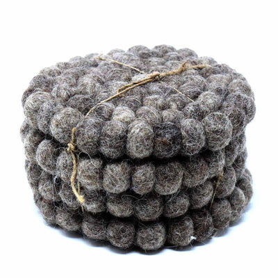 Hand Crafted Felt Ball Coasters from Nepal: 4-pack, Dark Grey - Global Groove (T) - Yvonne’s 100th Wish Inc
